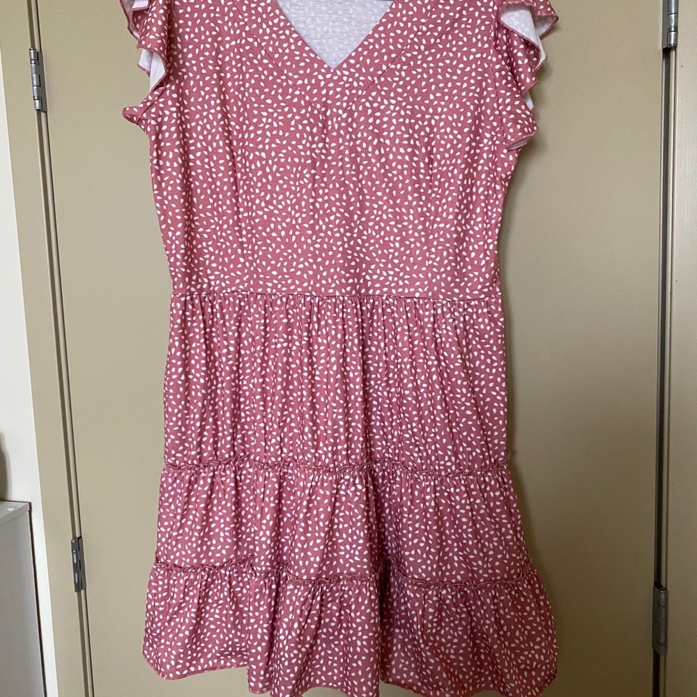 Pink polka dot tiered/ruffle dress
